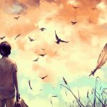 amine-drawing-art-boy-birds-feathers-nature-alone-field